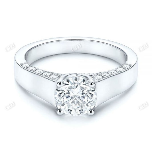 Round Cut Moissanite Art Deco Engagement Ring  customdiamjewel 10KT White Gold VVS-EF