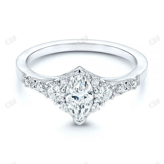 Marquise Cut Moissanite Cluster Engagement Ring  customdiamjewel 10KT White Gold VVS-EF