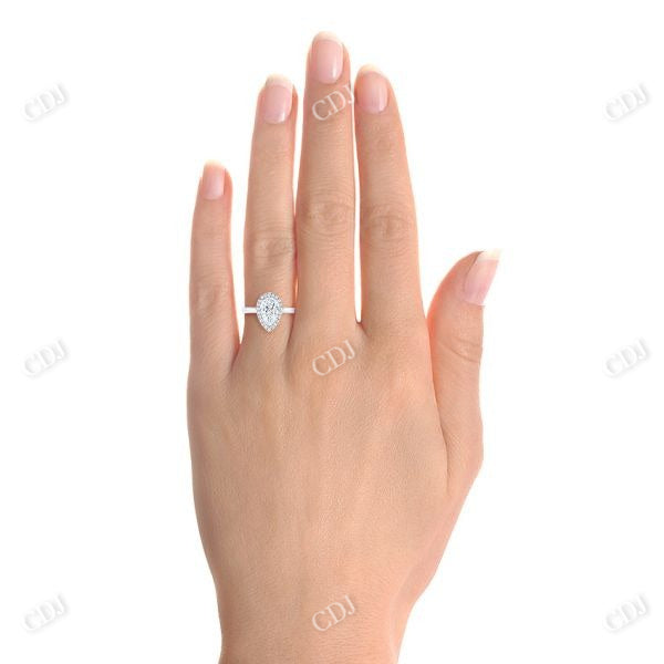Pear Cut Halo Moissanite Hand Engraved Engagement Ring  customdiamjewel   