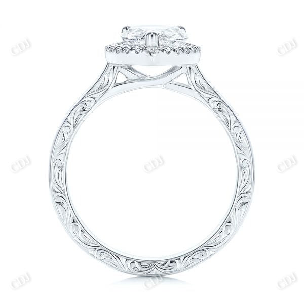 Pear Cut Halo Moissanite Hand Engraved Engagement Ring  customdiamjewel   