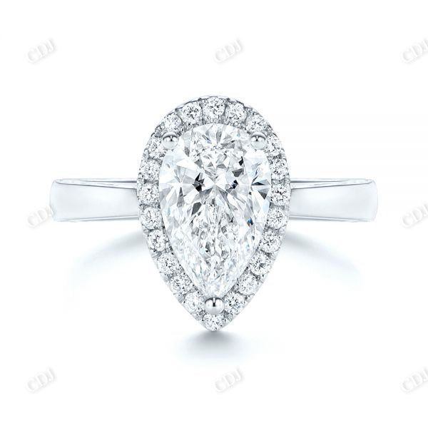Pear Cut Halo Moissanite Hand Engraved Engagement Ring  customdiamjewel   
