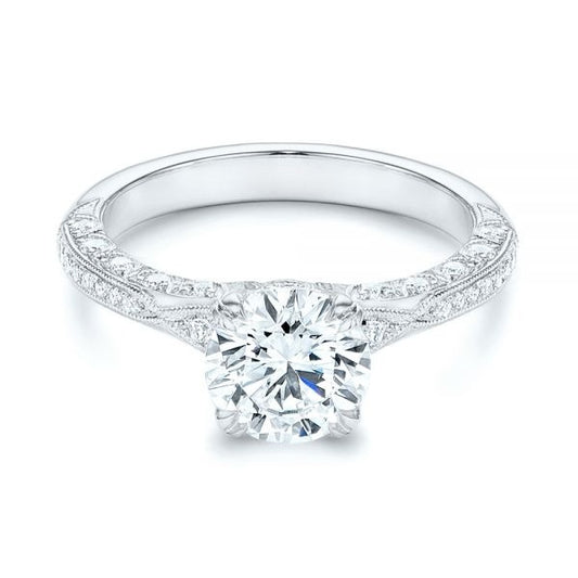 Round Cut Moissanite Edwardian Engagement Ring  customdiamjewel 10KT White Gold VVS-EF