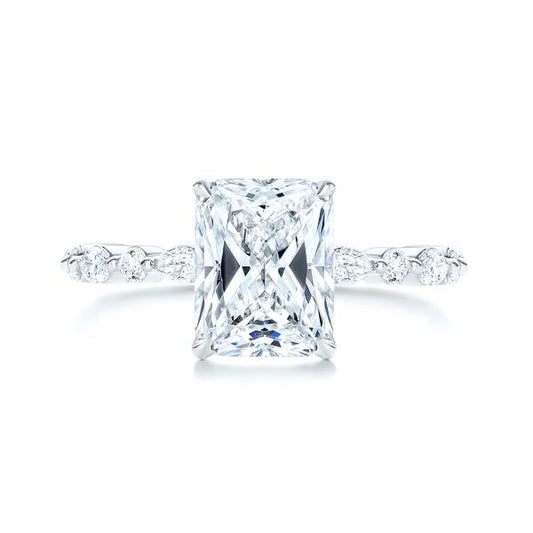Radiant Cut Moissanite Marquise & Round Accents Engagement Ring  customdiamjewel 10KT White Gold VVS-EF