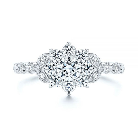 14K White Gold Round Cut Moissanite Floral Engagement Ring  customdiamjewel 10KT White Gold VVS-EF