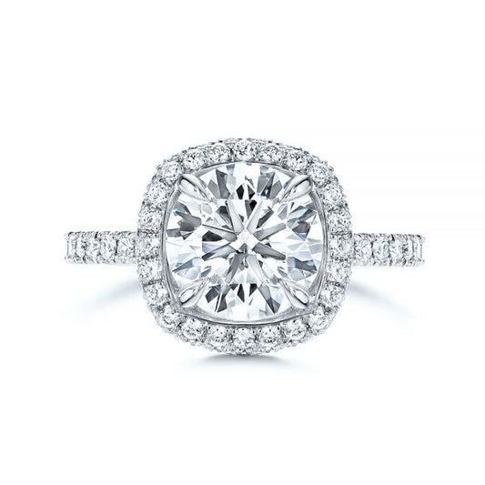 14K White Gold Round Cut Moissanite Halo Engagement Ring  customdiamjewel 10KT White Gold VVS-EF