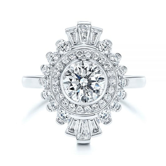 Round Cut Moissanite Double Halo Engagement Ring  customdiamjewel 10KT White Gold VVS-EF