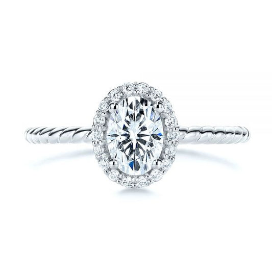 Oval Cut Halo Moissanite Braid Style Shank Engagement Ring  customdiamjewel 10KT White Gold VVS-EF