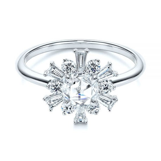 Rose Cut Moissanite Halo Engagement Ring For Women  customdiamjewel 10KT White Gold VVS-EF