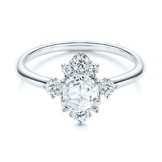 14K White Gold Rose Cut Moissanite Halo Engagement Ring  customdiamjewel 10KT White Gold VVS-EF