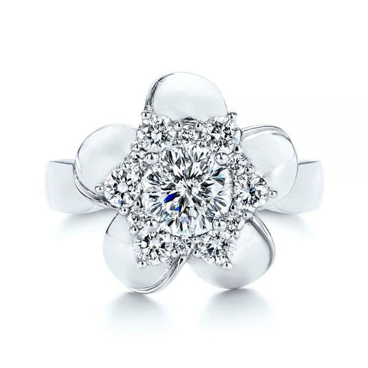 Round Cut Moissanite Floral Euro Shank Engagement Ring  customdiamjewel 10KT White Gold VVS-EF