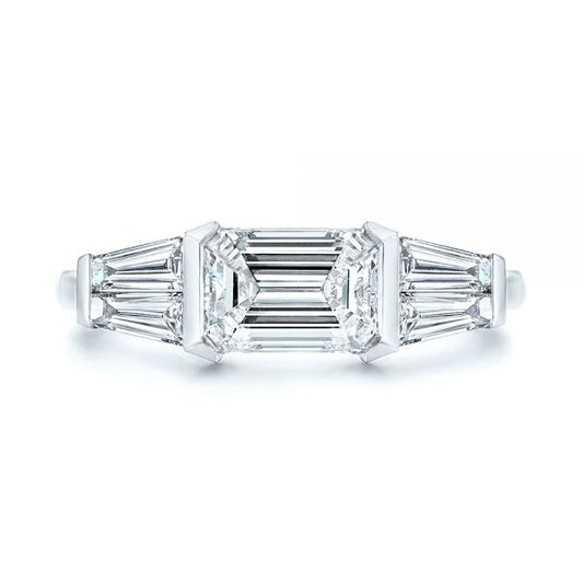 East West Emerald Cut Moissanite 3 Stone Engagement Ring  customdiamjewel 10KT White Gold VVS-EF