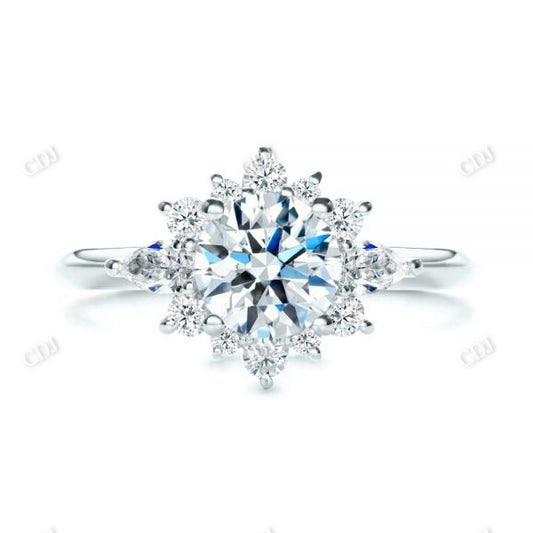 14K Solid Gold Starburst Cluster Halo Moissanite Engagement Ring  customdiamjewel 10KT White Gold VVS-EF