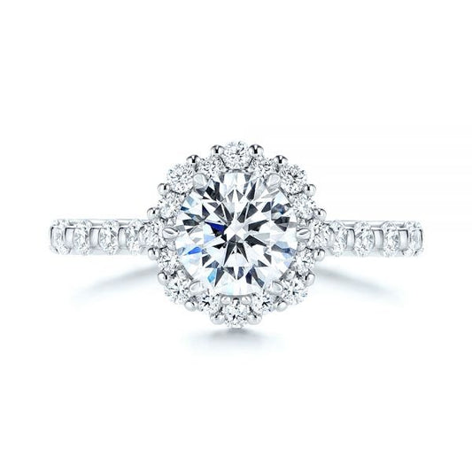 Round Halo Moissanite Bar Setting Engagement Ring  customdiamjewel 10KT White Gold VVS-EF