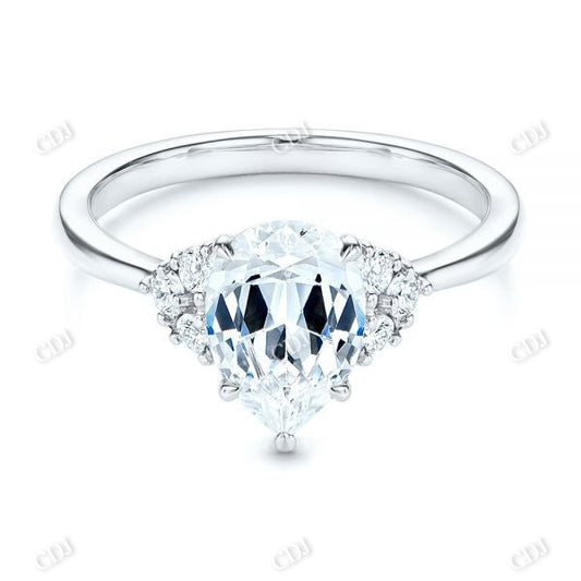 14K Solid Gold Pear Cut Moissanite Cluster Engagement Ring  customdiamjewel 10KT White Gold VVS-EF