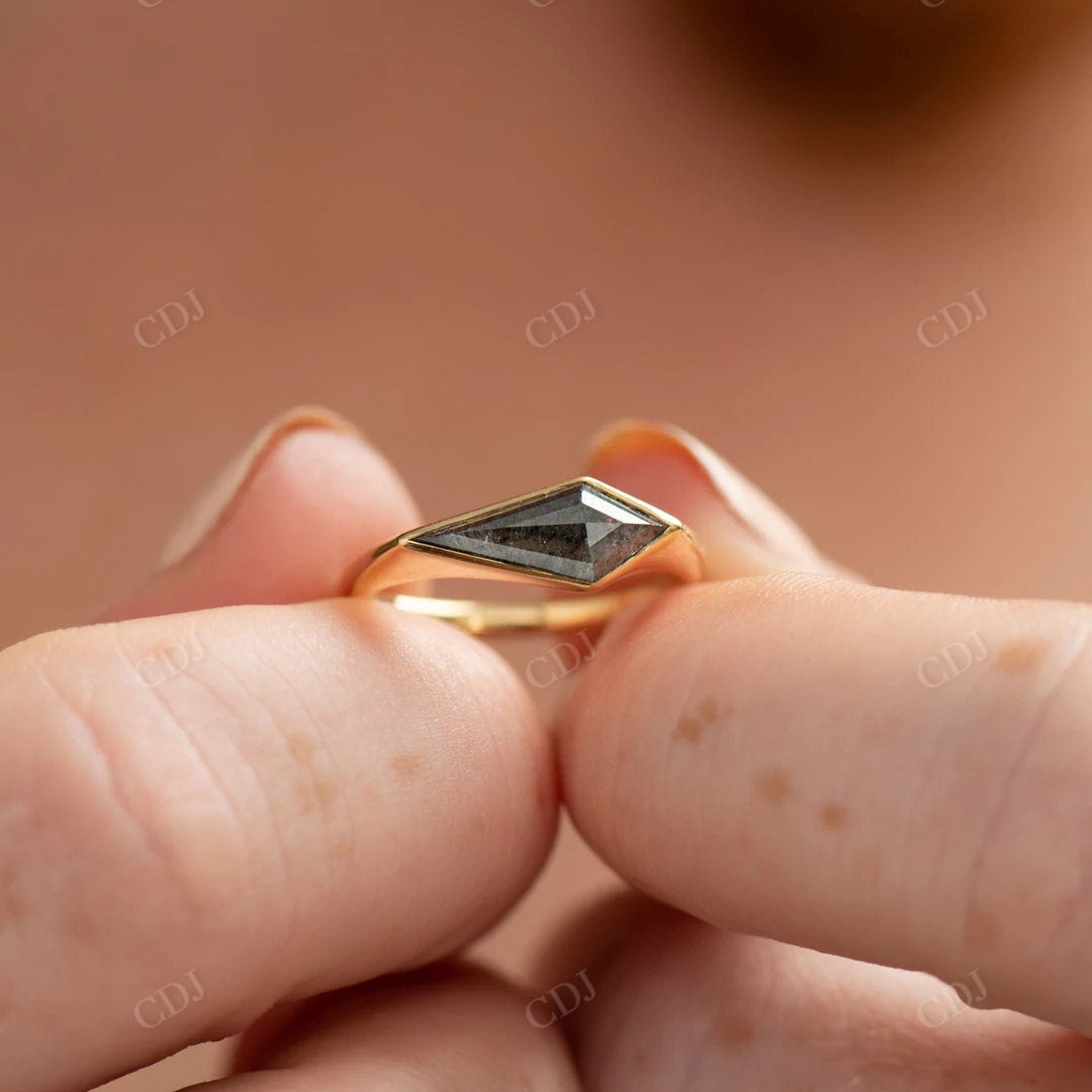 Solitaire East West Kite Salt and Pepper Bezel Setting Engagement Ring customdiamjewel