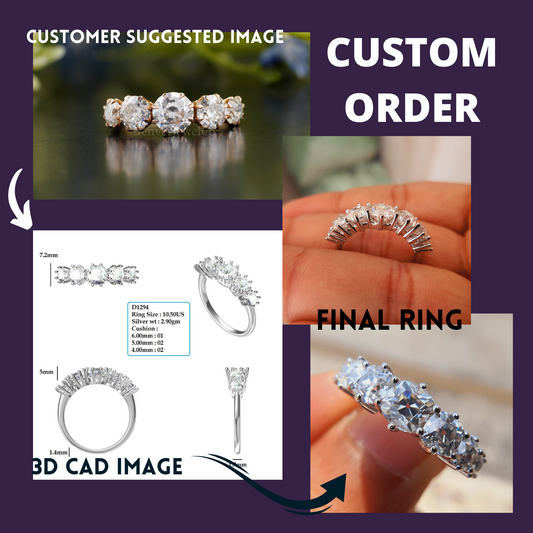 5 Stone Old Mine Cushion Moissanite Wedding Ring  customdiamjewel   
