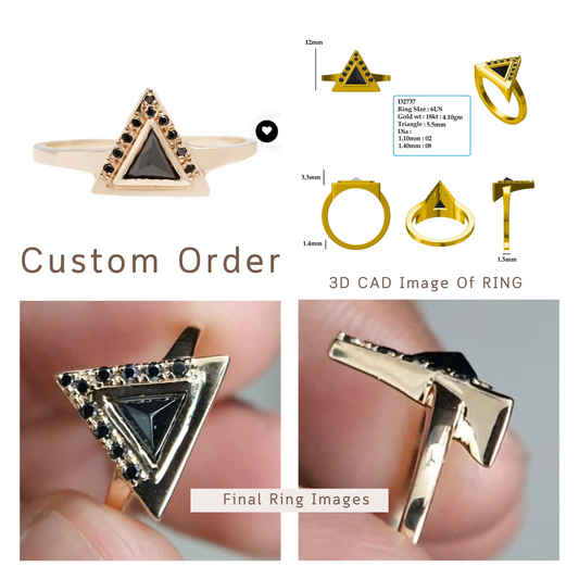 Black Triangle Diamond Ring Material 18k Yellow Gold lower Setting Ring  customdiamjewel   