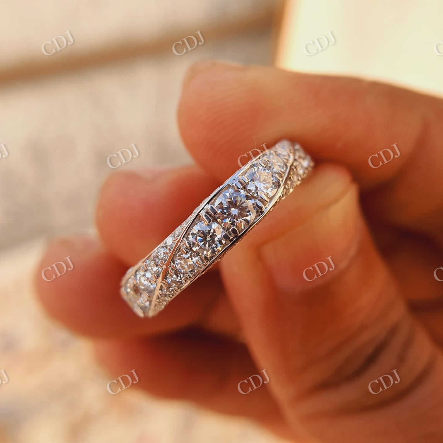 Wide Moissanite Full Eternity Wedding Band Unique Matching Band  customdiamjewel   