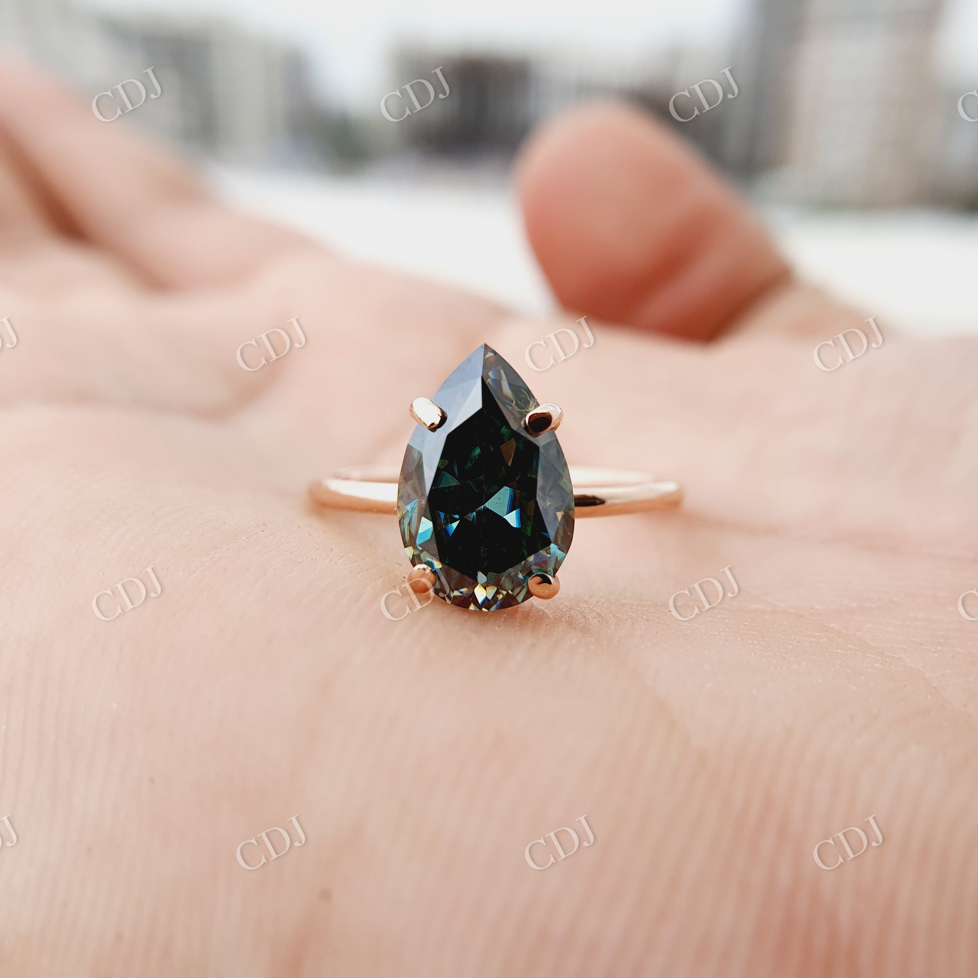 14K Solid Rose Gold 2.50CT Blue Pear Cut Moissanite Hidden Halo Engagement Ring  customdiamjewel   