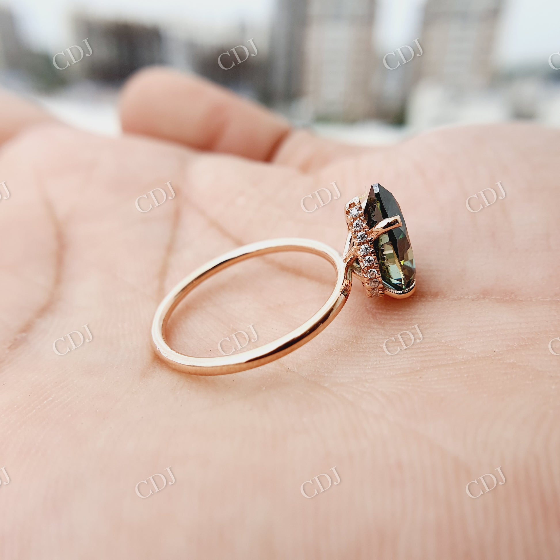 14K Solid Rose Gold 2.50CT Blue Pear Cut Moissanite Hidden Halo Engagement Ring  customdiamjewel   