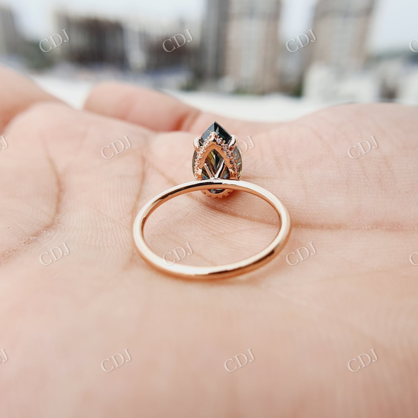 14K Solid Rose Gold 2.50CT Blue Pear Cut Moissanite Hidden Halo Engagement Ring  customdiamjewel   
