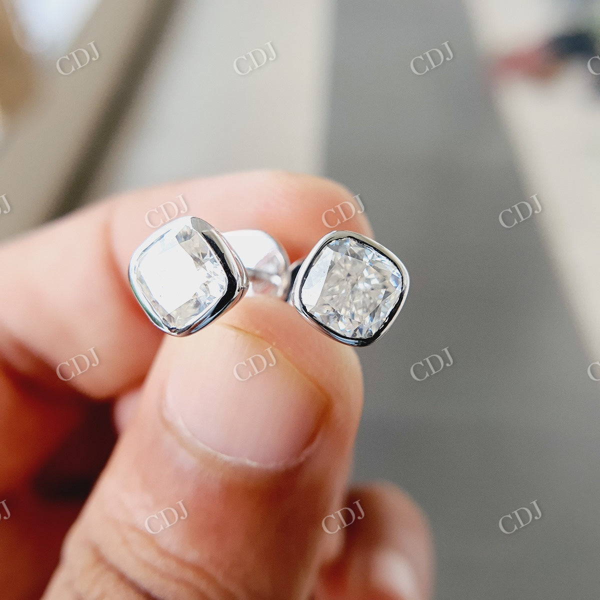 Custom Order Earrings 14K yellow gold and plated with platinum 2.00 carats TW Cushion cut Moissanite Earring  customdiamjewel   