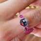 2 CT Hexagon cut salt and pepper moissanite and Side Red Orange Kite shape Lab created stone with prongs settings Miligrain around Stone  customdiamjewel   