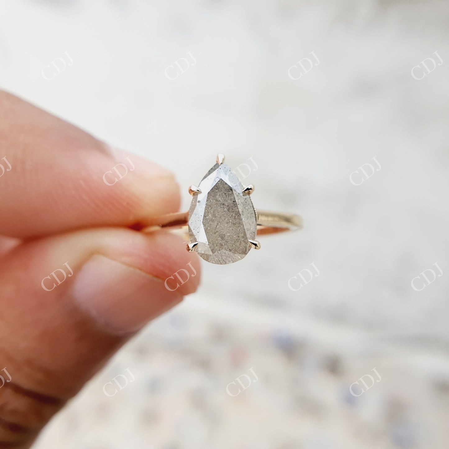 Elongated Pear cut Salt and pepper Moissanite Bridal Ring Set  customdiamjewel   