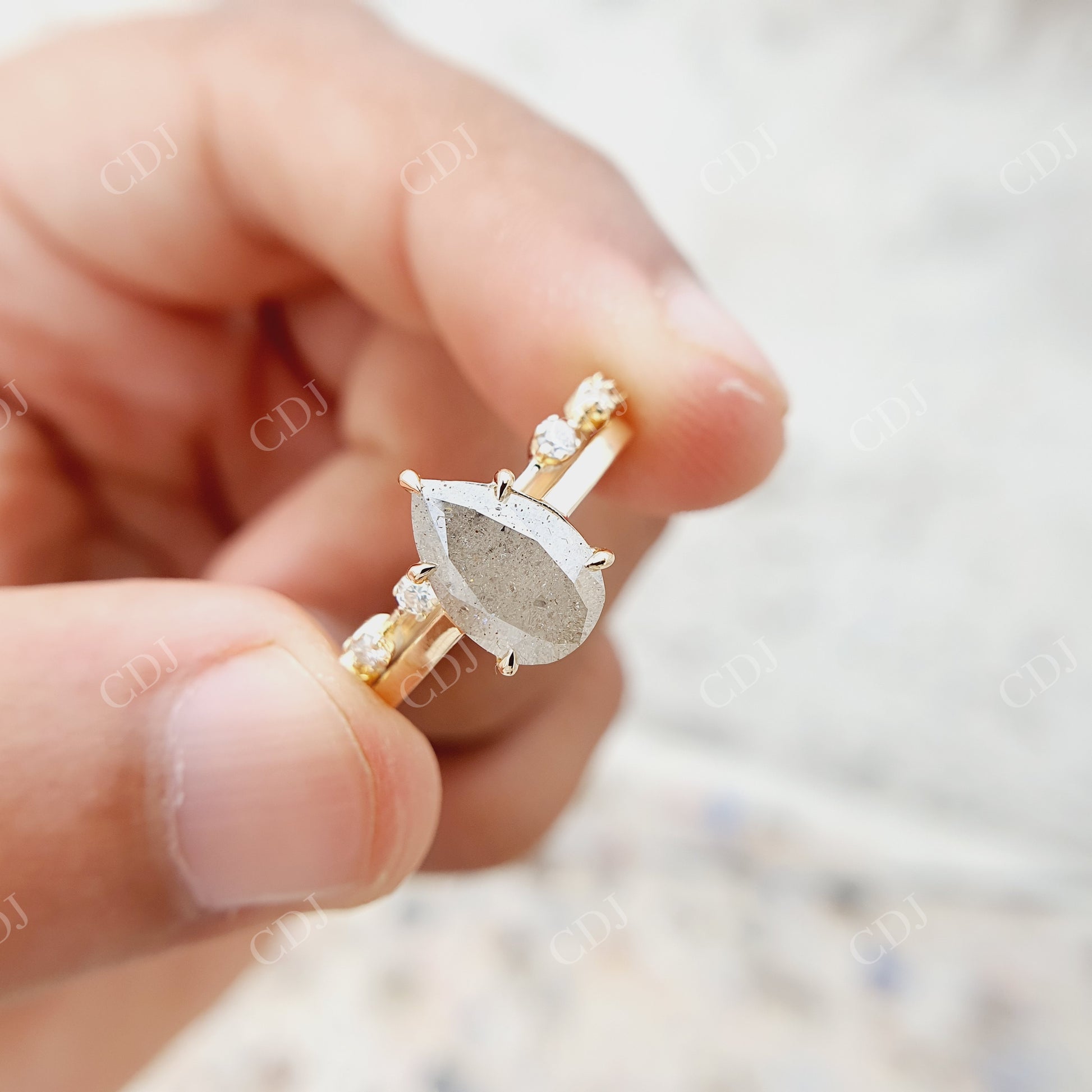 Elongated Pear cut Salt and pepper Moissanite Bridal Ring Set  customdiamjewel   