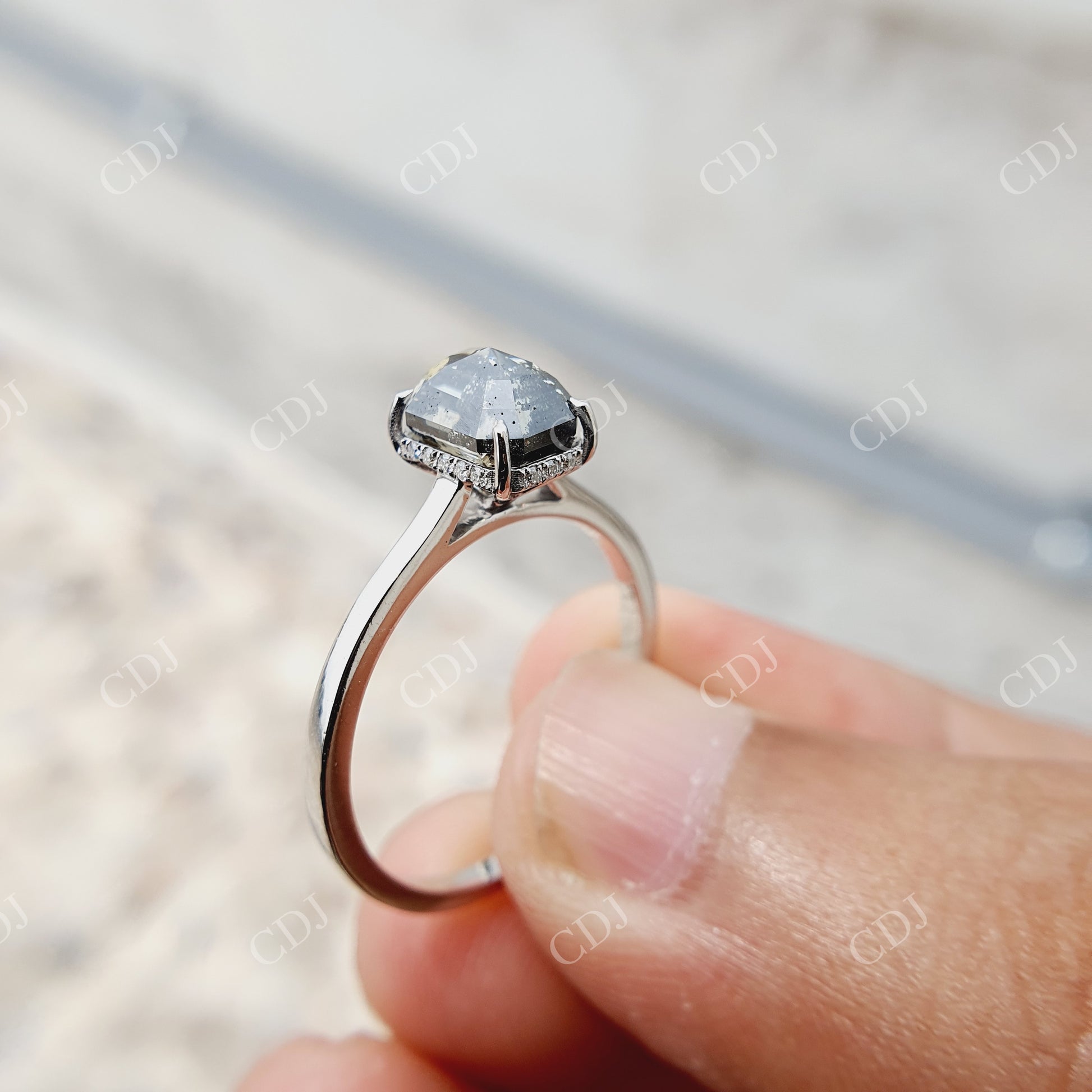 Hexagon Cut Salt And pepper Solitaire Moissanite Ring Engagement Ring customdiamjewel