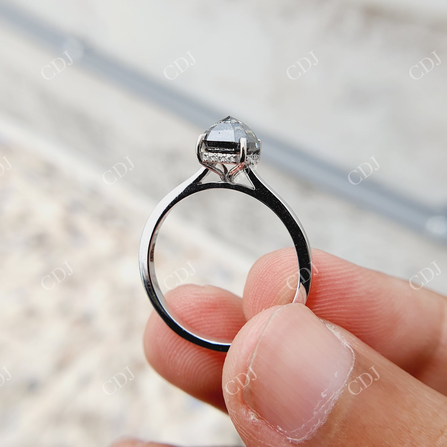 Hexagon Cut Salt And pepper Solitaire Moissanite Ring Engagement Ring customdiamjewel