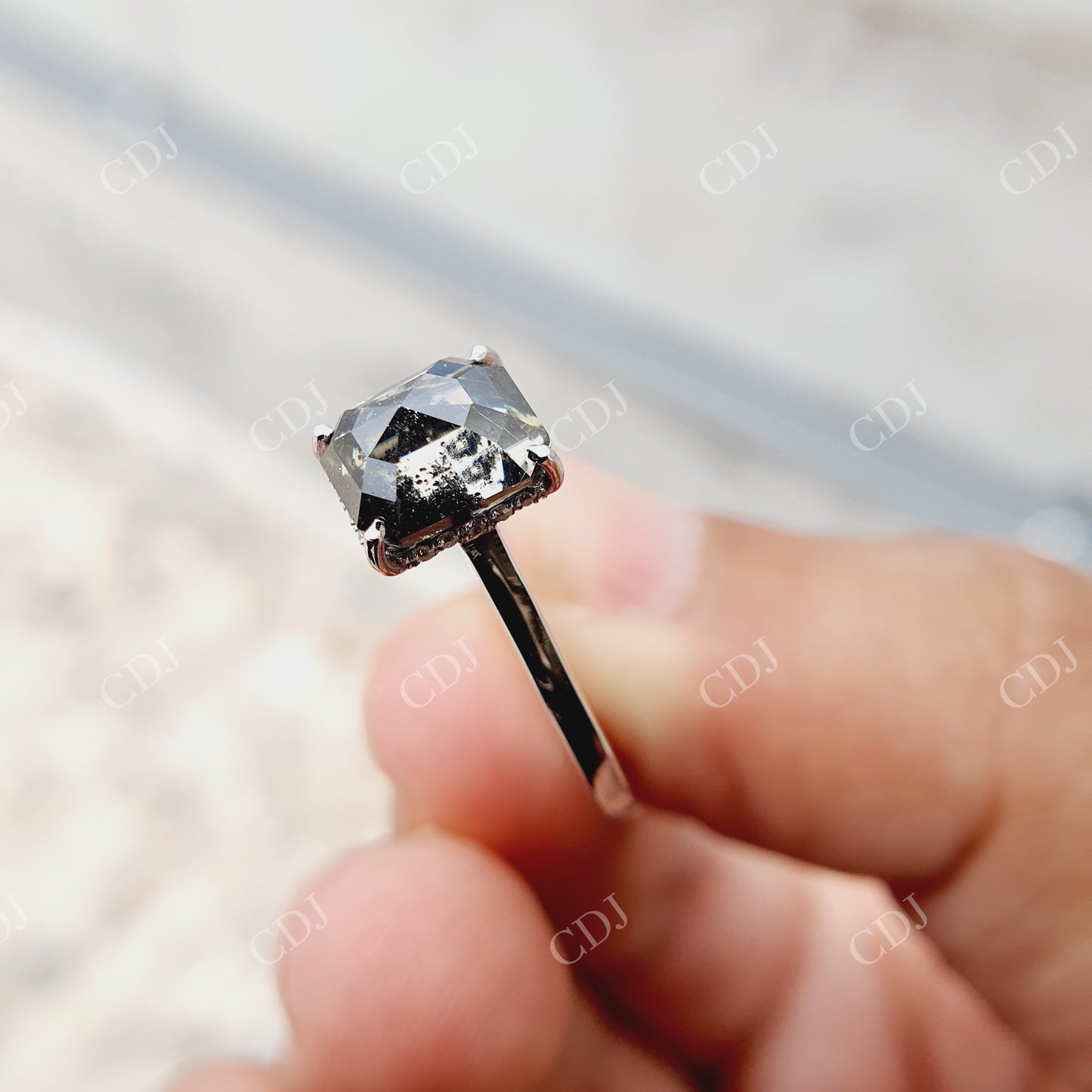 Hexagon Cut Salt And pepper Solitaire Moissanite Ring Engagement Ring customdiamjewel