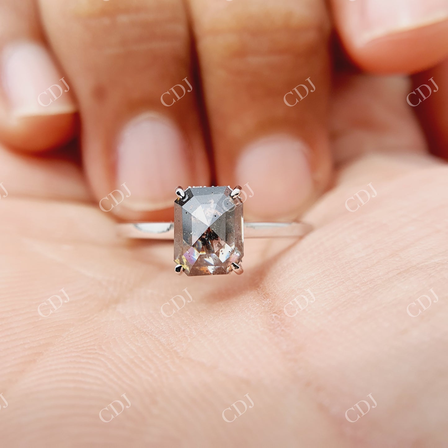 Hexagon Cut Salt And pepper Solitaire Moissanite Ring Engagement Ring customdiamjewel