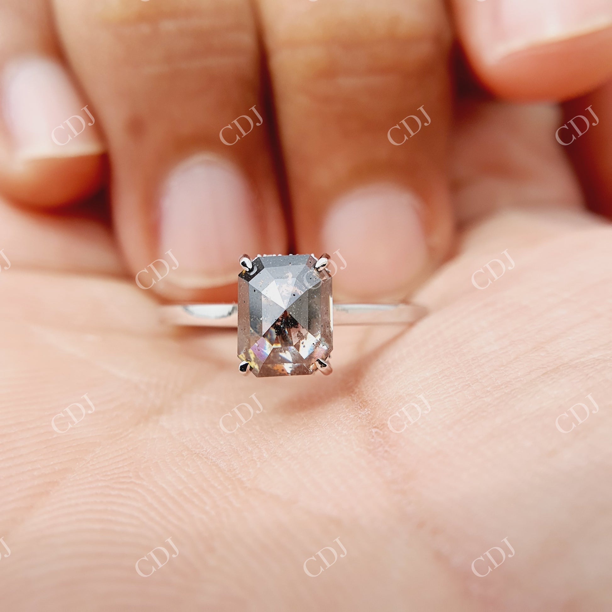 Hexagon Cut Salt And pepper Solitaire Moissanite Ring Engagement Ring customdiamjewel