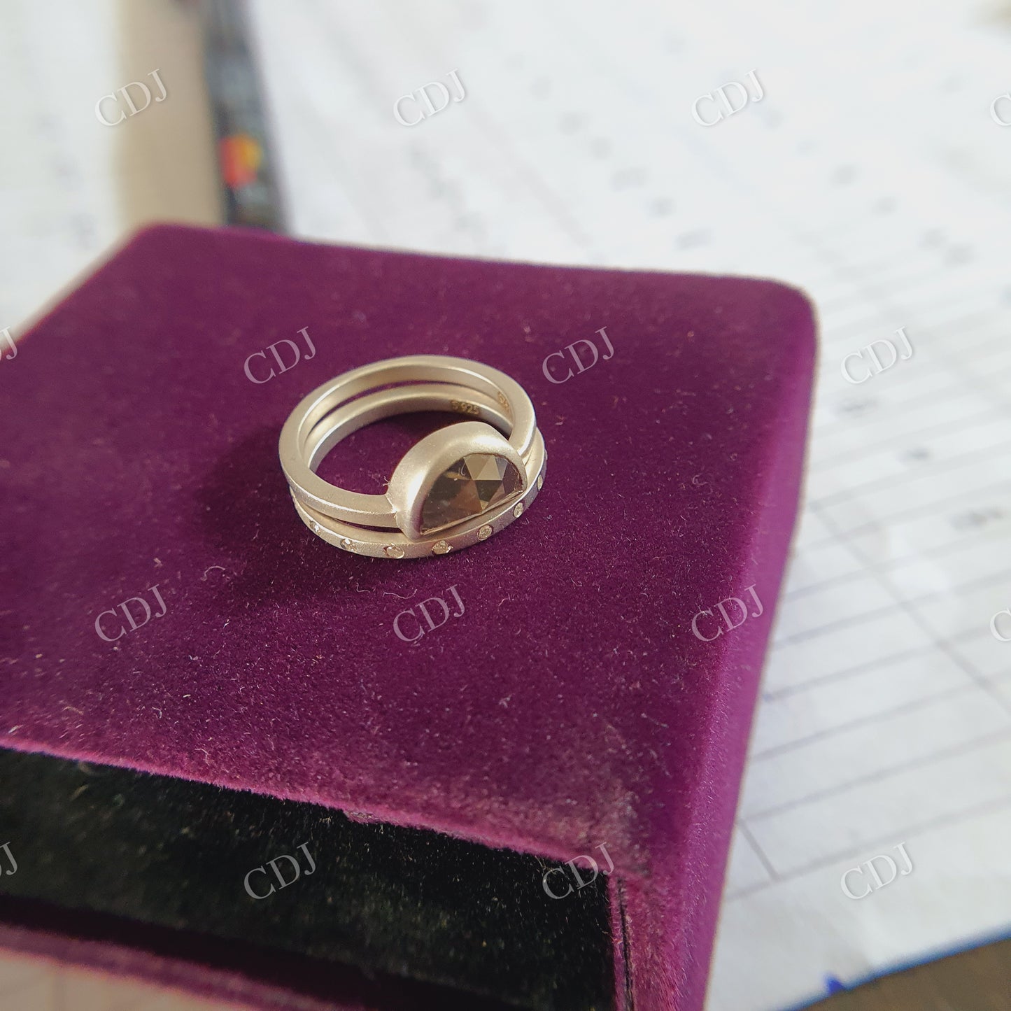 0.80CT Half Moon Cut Salt and Pepper Moissanite Round Cut Colorless Moissanite on band  customdiamjewel   