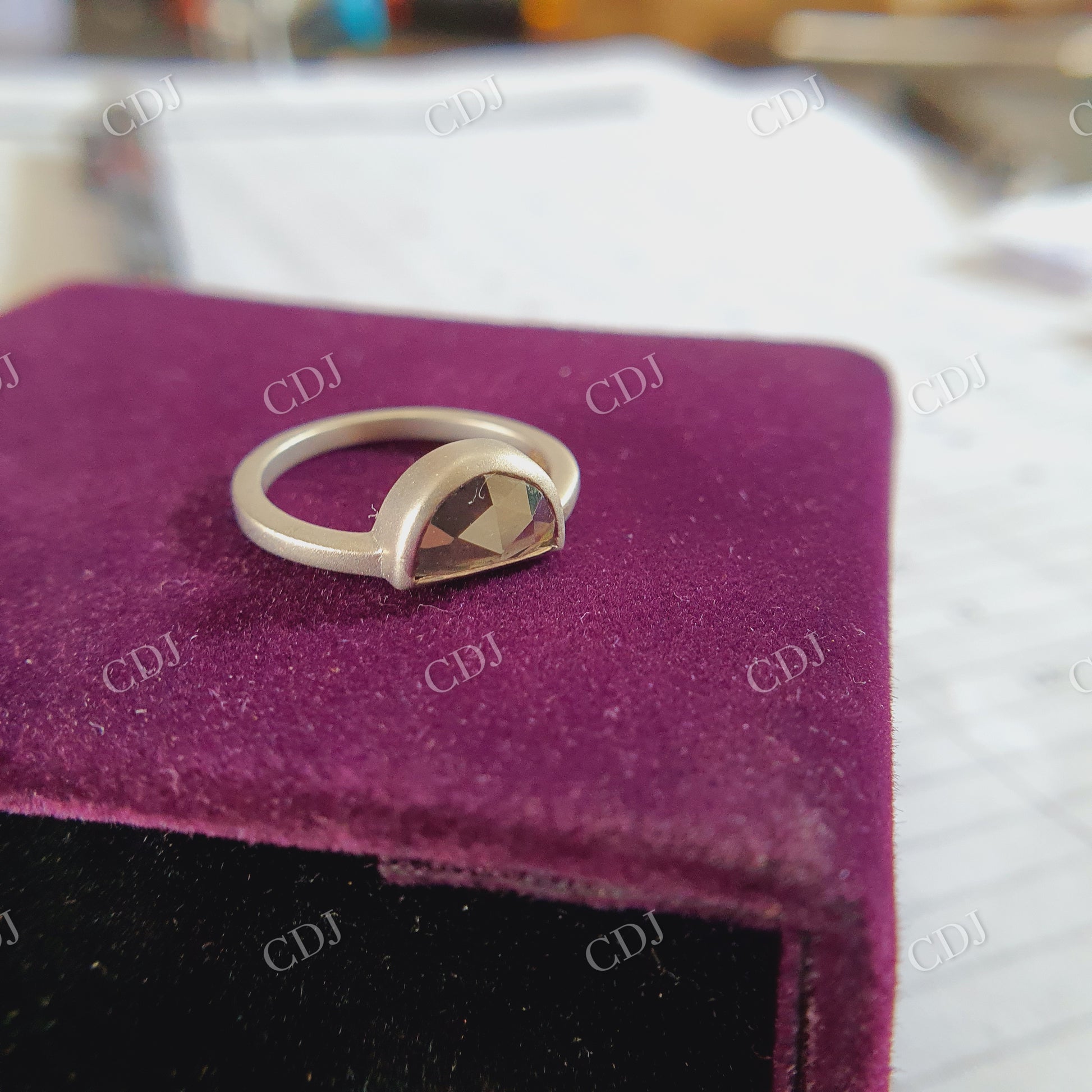 0.80CT Half Moon Cut Salt and Pepper Moissanite Round Cut Colorless Moissanite on band  customdiamjewel   