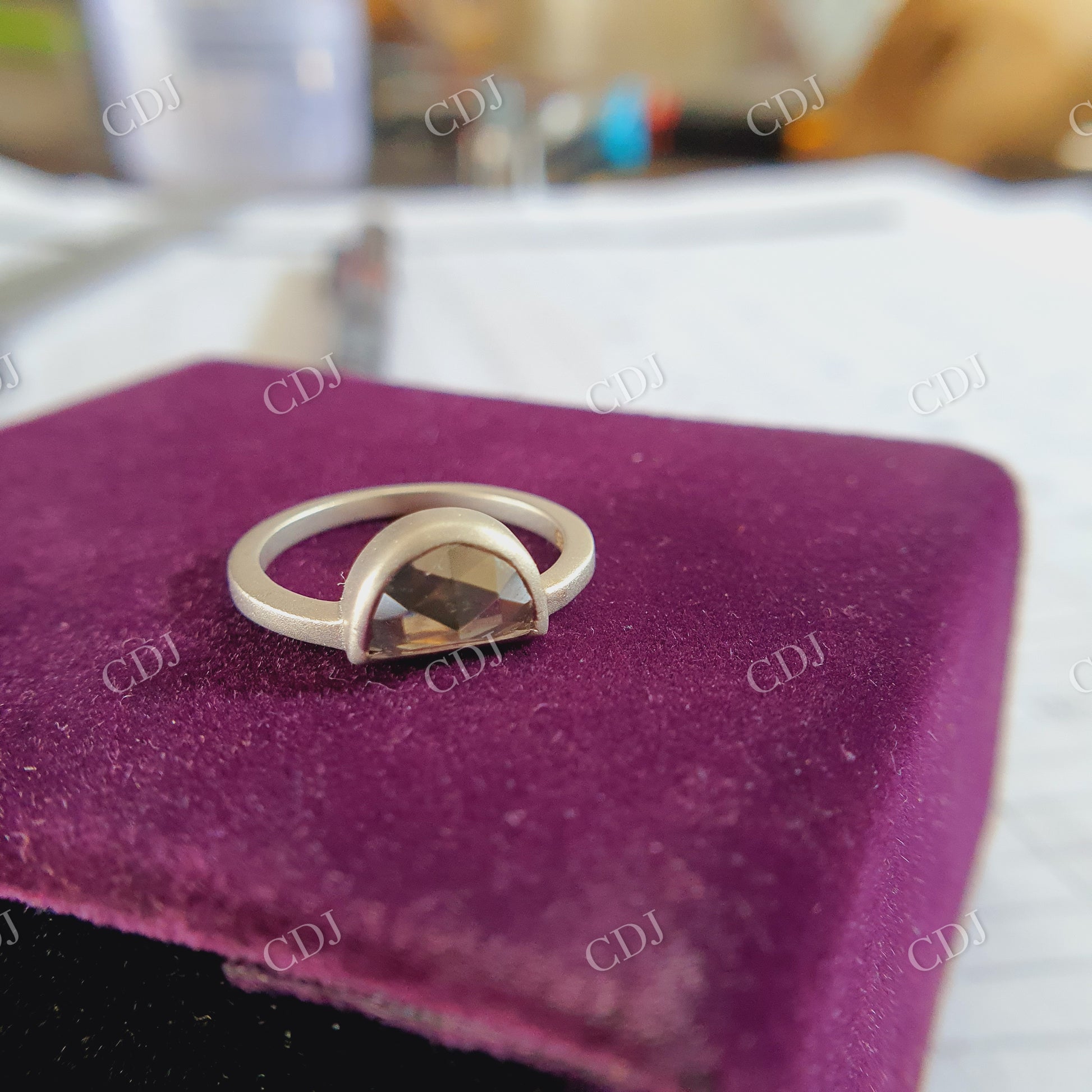 0.80CT Half Moon Cut Salt and Pepper Moissanite Round Cut Colorless Moissanite on band  customdiamjewel   