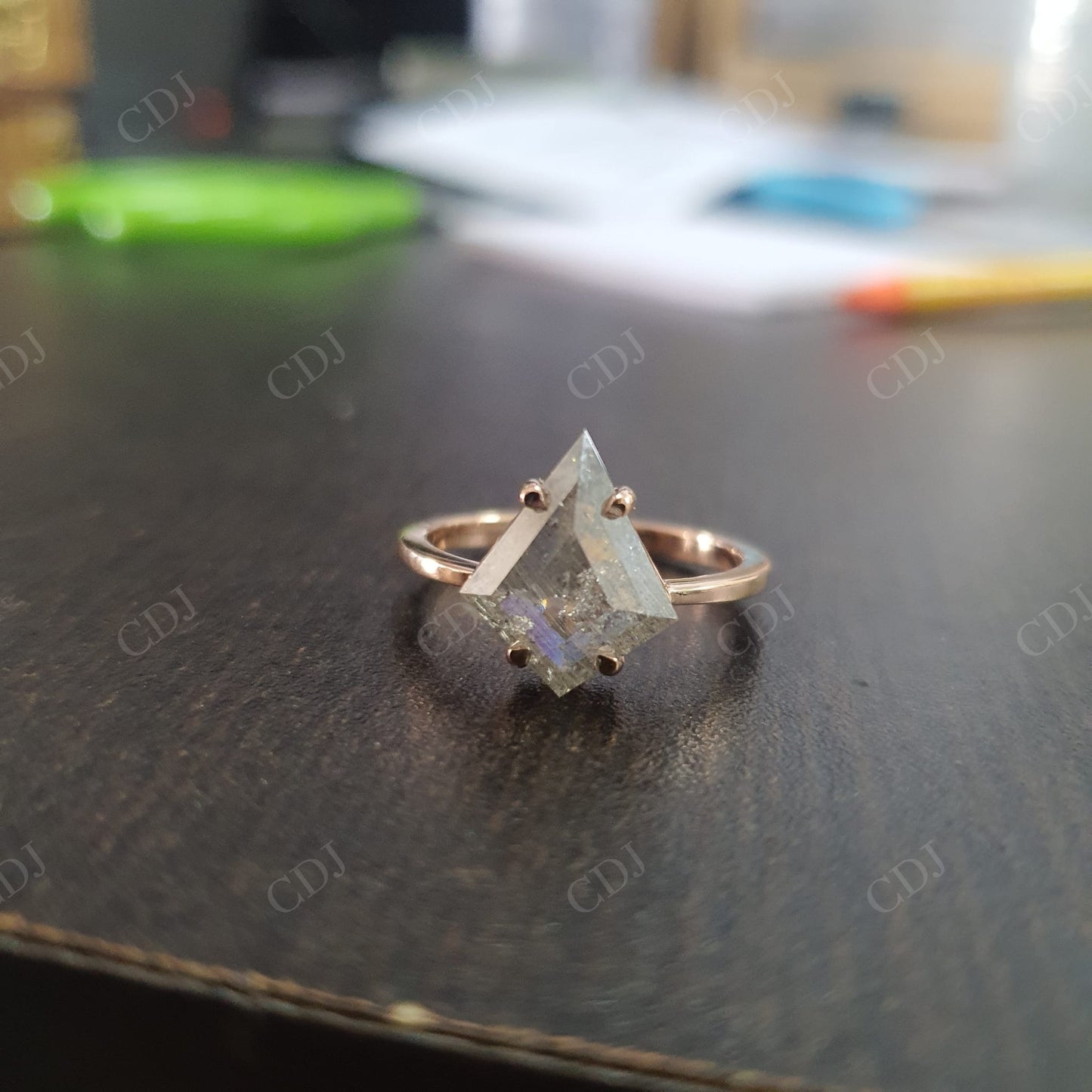 2.13CTW Classic Kite Cut Salt And Pepper Moissanite Engagement Ring  customdiamjewel   
