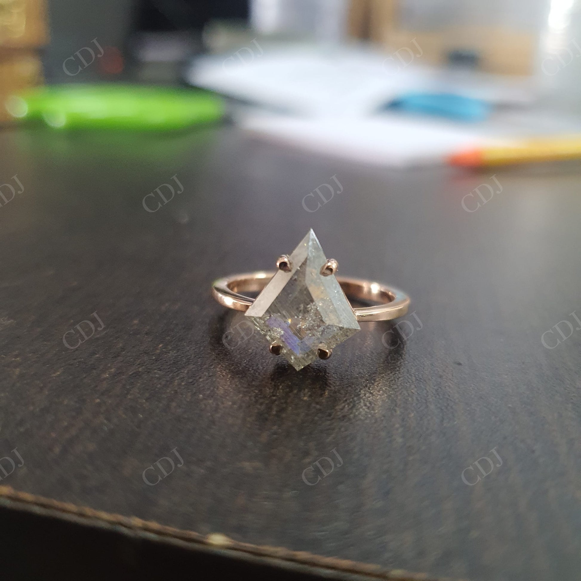 2.13CTW Classic Kite Cut Salt And Pepper Moissanite Engagement Ring  customdiamjewel   
