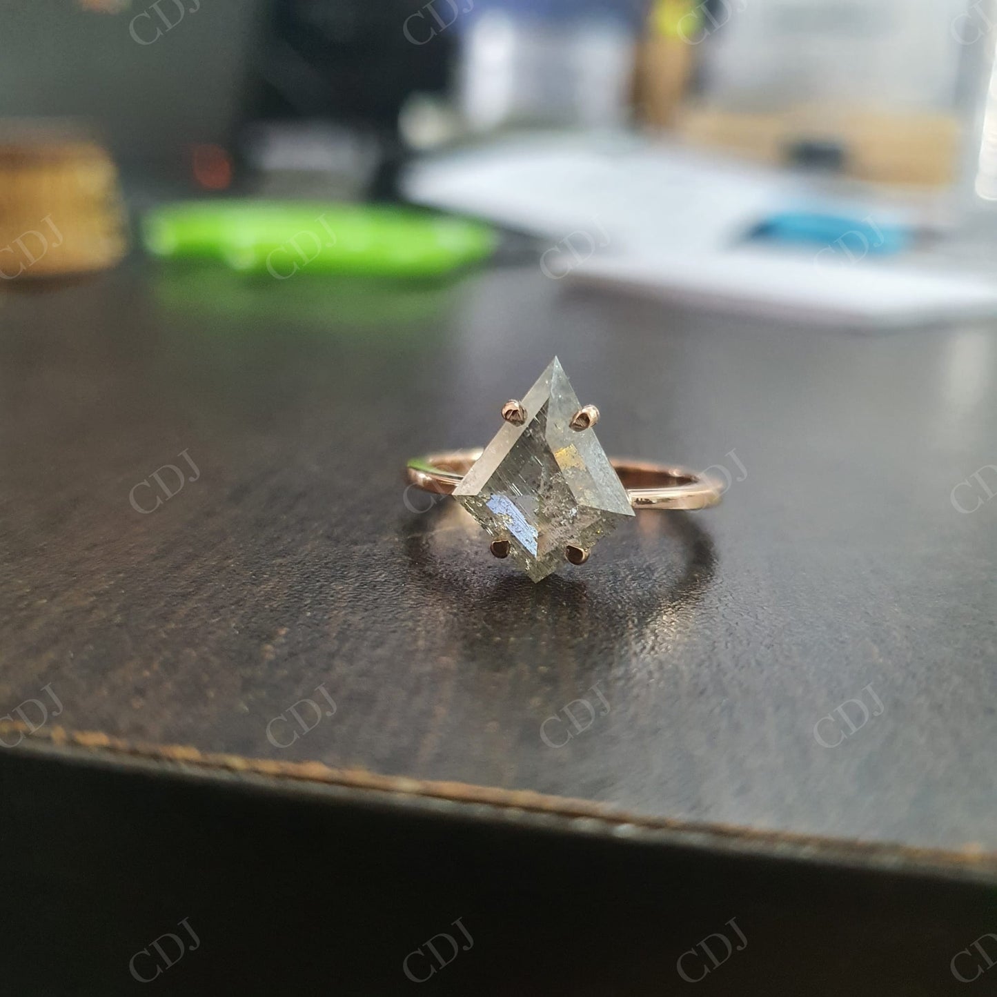 2.13CTW Classic Kite Cut Salt And Pepper Moissanite Engagement Ring  customdiamjewel   
