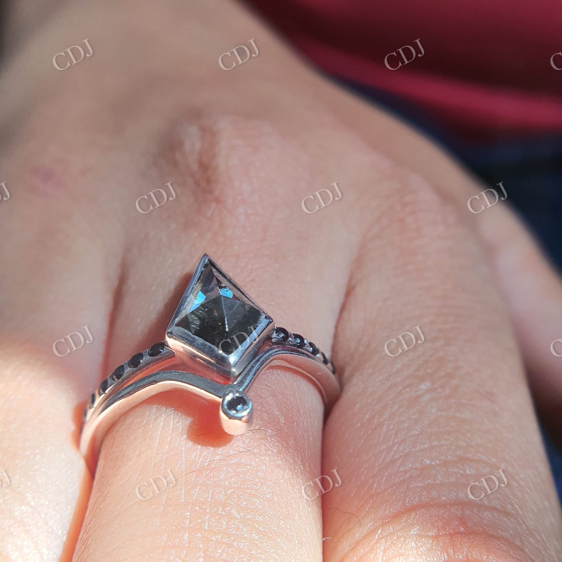 1.80CT Kite Cut Salt and pepper stone and side Black Round Cut stone on band  customdiamjewel   