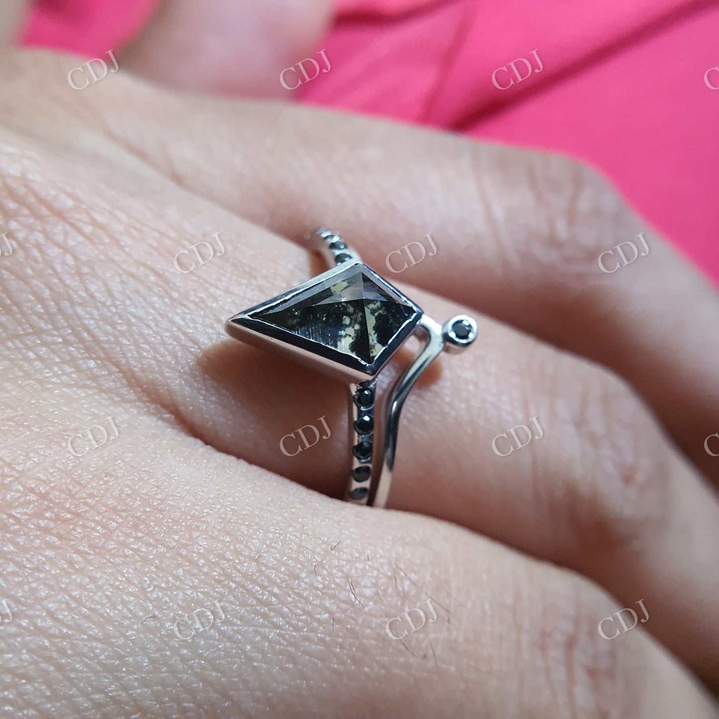 1.80CT Kite Cut Salt and pepper stone and side Black Round Cut stone on band  customdiamjewel   