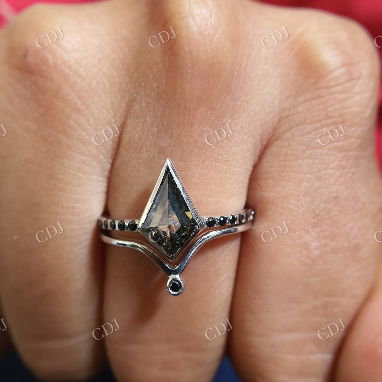 1.80CT Kite Cut Salt and pepper stone and side Black Round Cut stone on band  customdiamjewel   