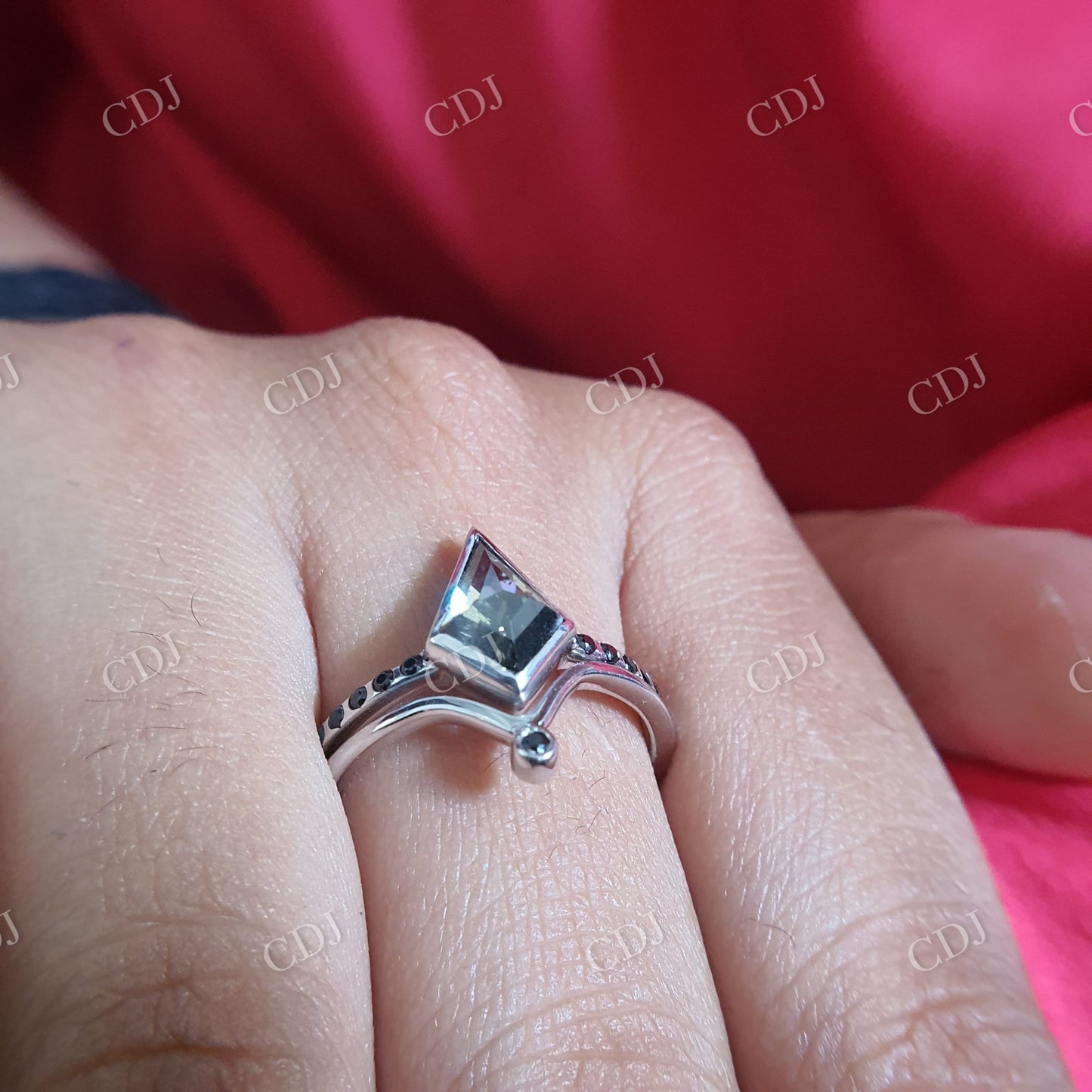 1.80CT Kite Cut Salt and pepper stone and side Black Round Cut stone on band  customdiamjewel   