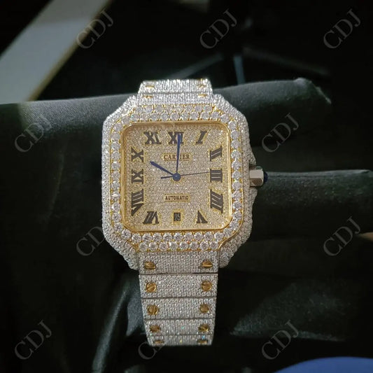Two Tone Cartier Santos Custom Moissanite Women's Wrist Watch customdiamjewel