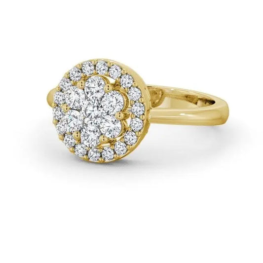 Cluster Halo 0.58CT Round Lab Grown Diamond Ring  customdiamjewel 10KT Yellow Gold VVS-EF