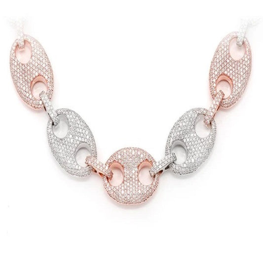 White and Rose Gold Two Tone Cuban Link Chain Necklace  customdiamjewel   