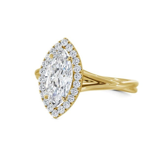 0.95CT Halo Set Marquise Cut Lab Grown Diamond Ring  customdiamjewel 10KT Yellow Gold VVS-EF