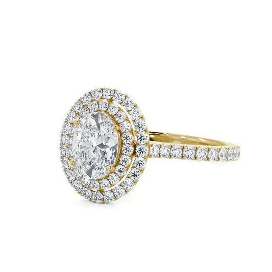 1.20CTW Double Halo Oval Cut Lab Grown Diamond Engagement Ring  customdiamjewel 10KT Yellow Gold VVS-EF