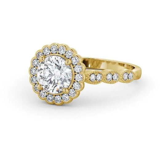 1.25CTW Halo Round Cut Lab Grown Diamond Engagement Ring  customdiamjewel 10KT Yellow Gold VVS-EF